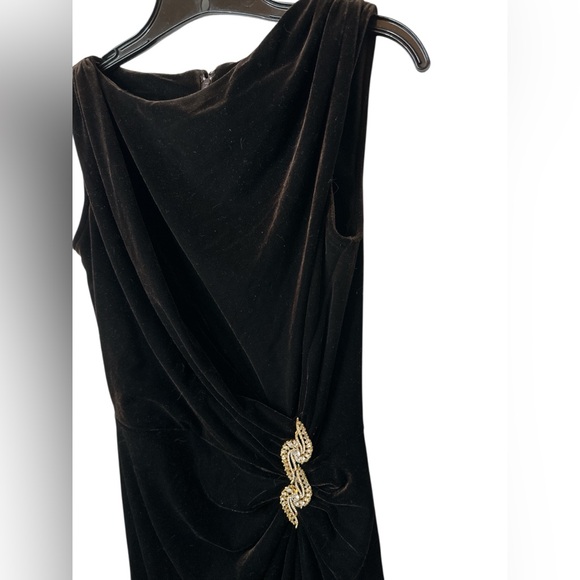 Tadashi Shoji Dress Brown Velvet A Line Maxi Formal Gown - Picture 3 of 11
